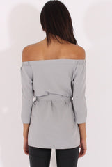 Grey Bardot Tie Waist Top - Angie