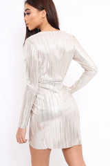 Silver Metallic Wrap Front Dress - Angie