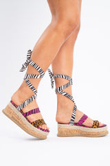 Animal Multi Print Lace Up Platform Wedges - Camara