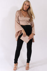 Champagne Silk Flare Sleeves Crop Top - Anise