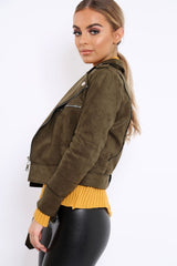 Khaki Suede Biker Jacket - Anja