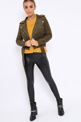 Khaki Suede Biker Jacket - Anja