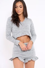Grey Frill Lounge Wear Set - Ann
