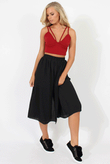 Black Half Pleat Skirt Layer Culottes - Anna
