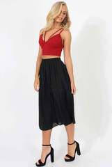 Black Half Pleat Skirt Layer Culottes - Anna