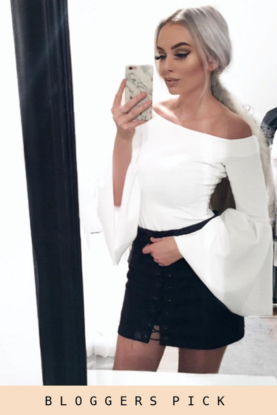 White Bardot Bell Sleeve Bodysuit - Evelyn