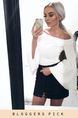 White Bardot Bell Sleeve Bodysuit - Evelyn