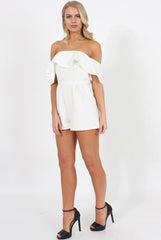 White Off The Should Frill Playsuit - Annalix