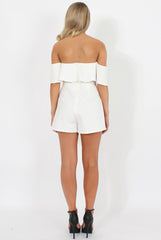 White Off The Should Frill Playsuit - Annalix