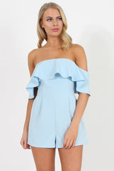 Blue Off The Should Frill Playsuit -  Annalix