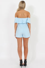 Blue Off The Should Frill Playsuit -  Annalix