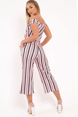 Pink Stripe Bardot Culotte Jumpsuit - Annarae