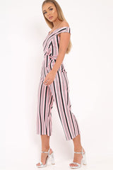 Pink Stripe Bardot Culotte Jumpsuit - Annarae
