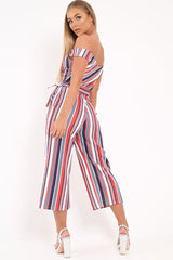 Red Stripe Bardot Culotte Jumpsuit - Annarae