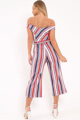 Red Stripe Bardot Culotte Jumpsuit - Annarae
