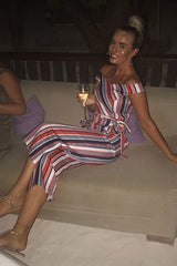 Red Stripe Bardot Culotte Jumpsuit - Annarae