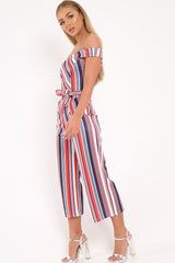 Red Stripe Bardot Culotte Jumpsuit - Annarae