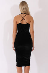 Black Velvet Cross Back Midi Dress - Annette