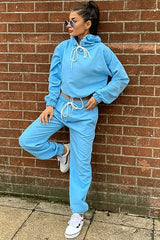 Light Blue Woven Drawstring Hoodie Jogger Co-Ord - Elvira