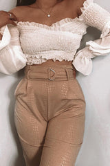 Nude Belted Croc Print Tapered Trousers - Aasia