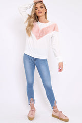 White Jumper with Fur and Pearl Front - Annita