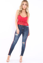 Red Mesh Frill Hem Crop Top - Annora