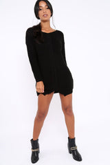 Black Jumper Dress with Twist Knit Detail - Antonia