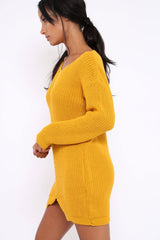 Mustard Jumper Dress with Twist Knit Detail - Antonia