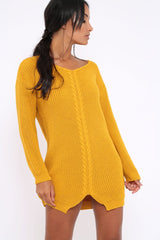 Mustard Jumper Dress with Twist Knit Detail - Antonia