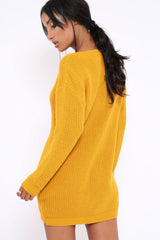 Mustard Jumper Dress with Twist Knit Detail - Antonia