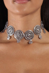 Silver Large Metal Medallion Choker - Aphrodite