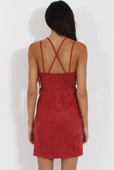 Red Side Tie Up Suede Dress - April