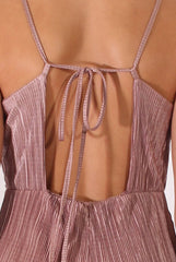 Mauve Metallic Pleated Cropped Jumpsuit - Arabella