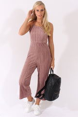 Mauve Metallic Pleated Cropped Jumpsuit - Arabella