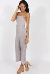 Grey Metallic Pleated Cropped Jumpsuit - Arabella