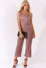 Mauve Metallic Pleated Cropped Jumpsuit - Arabella