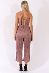 Mauve Metallic Pleated Cropped Jumpsuit - Arabella