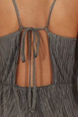 Khaki Metallic Pleated Cropped Jumpsuit - Arabella