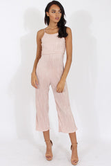Nude Metallic Pleated Cropped Jumpsuit - Arabella
