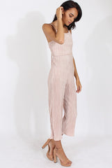 Nude Metallic Pleated Cropped Jumpsuit - Arabella