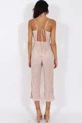 Nude Metallic Pleated Cropped Jumpsuit - Arabella
