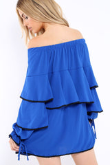 Royal Blue Dress With Frills - Arabellah
