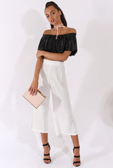 Black Metallic Bardot Frill Crop Top - Ariana