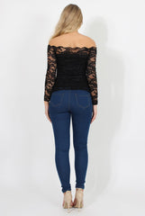 Black Lace Bardot Top - Ariel