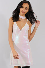 White Sequin Cami Choker Dress - Ariel
