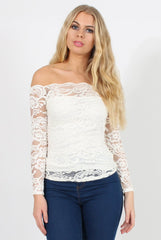 White Lace Bardot Top - Ariel