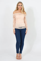 Peach Lace Bardot Top - Ariel