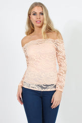 Peach Lace Bardot Top - Ariel