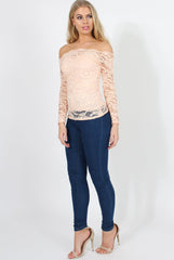 Peach Lace Bardot Top - Ariel