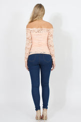 Peach Lace Bardot Top - Ariel